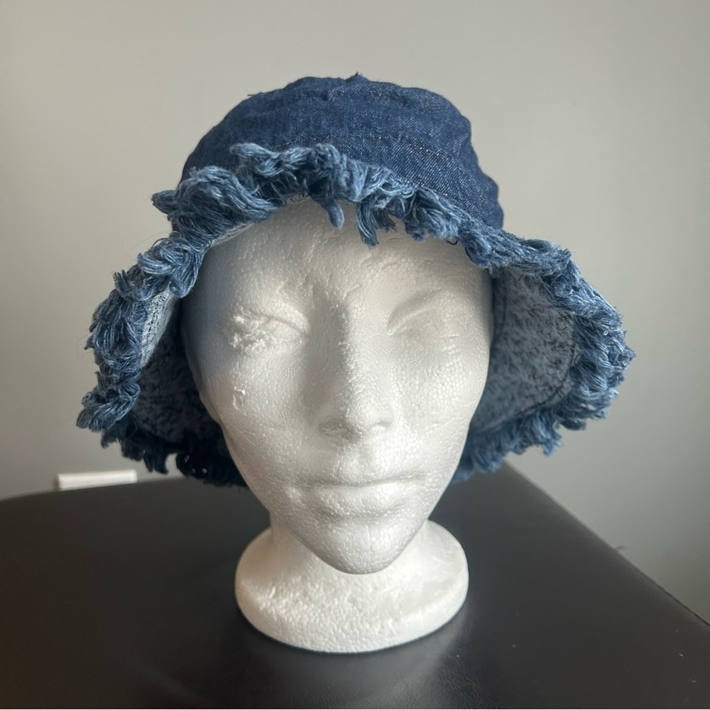 E.K.O Vintage Blue Denim Bucket Hat with Fringe edges